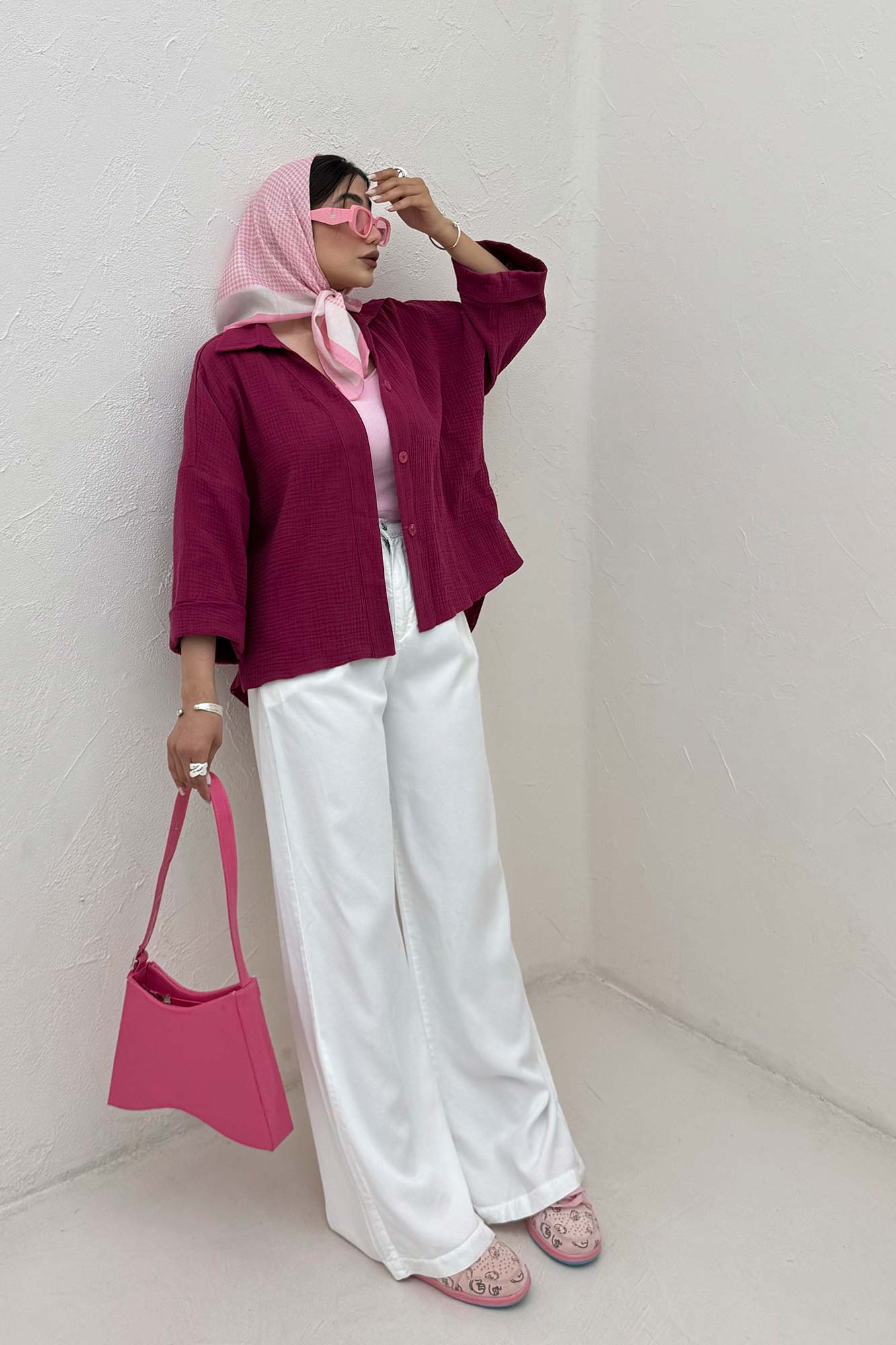 شومیز دبل فیس آستین پاکتی پشت بلند