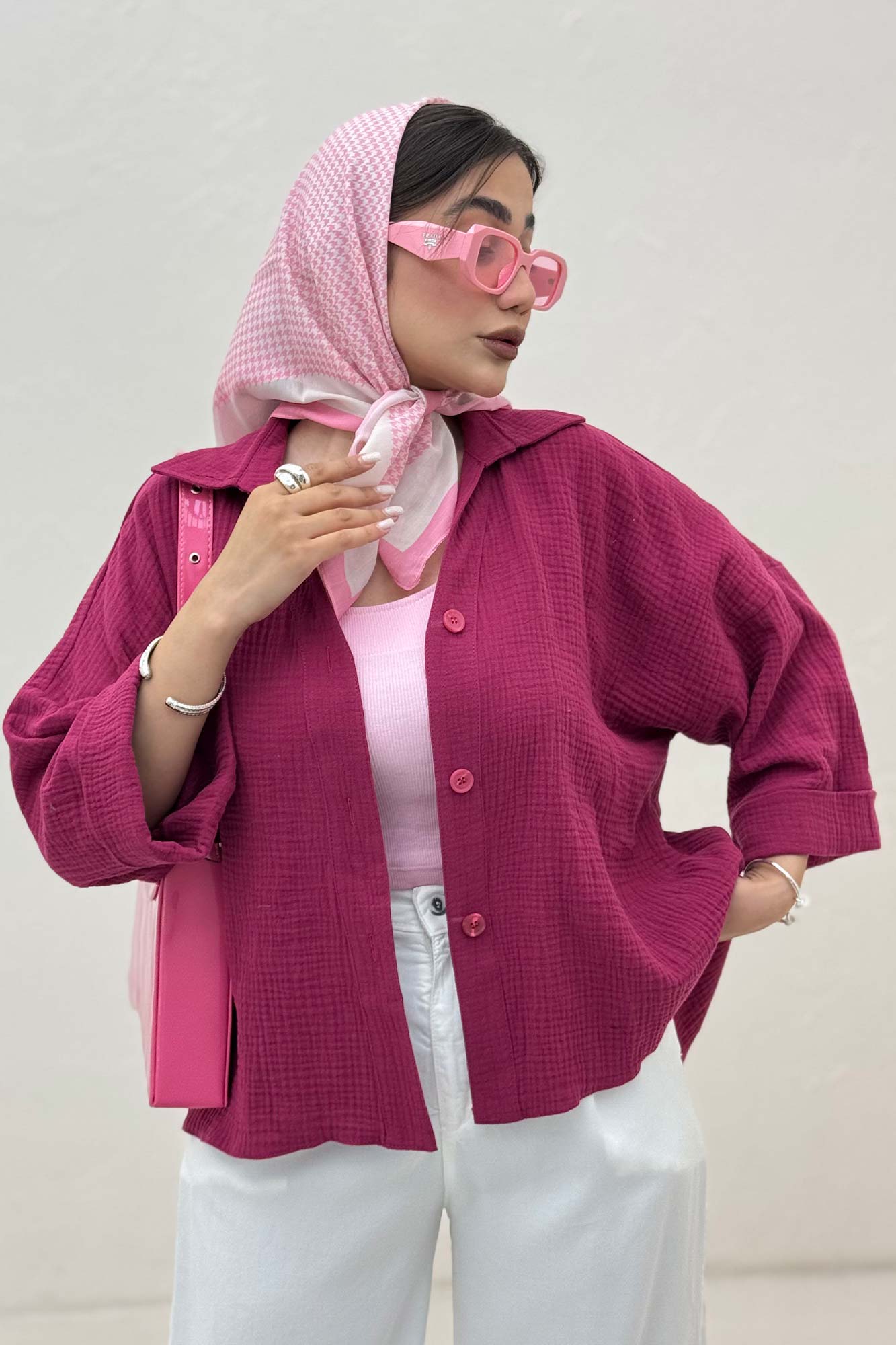 شومیز دبل فیس آستین پاکتی پشت بلند