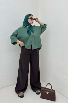 شومیز دبل فیس آستین پاکتی پشت بلند