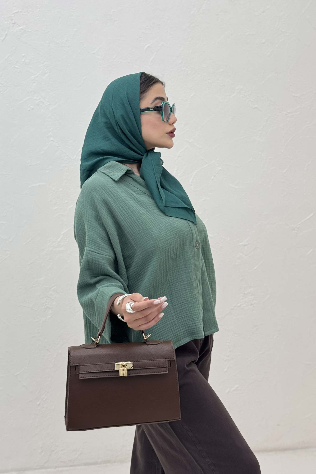 شومیز دبل فیس آستین پاکتی پشت بلند