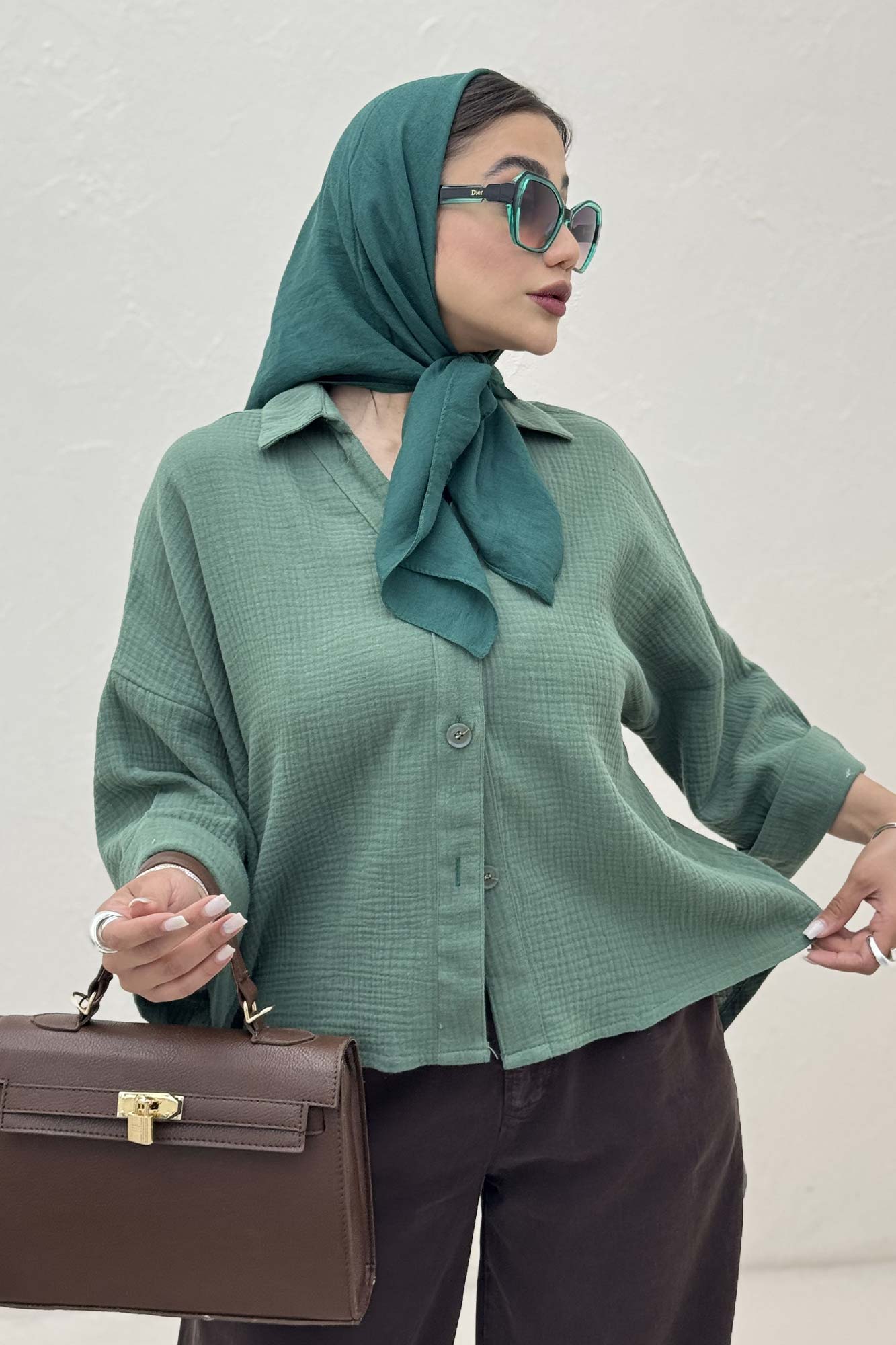 شومیز دبل فیس آستین پاکتی پشت بلند