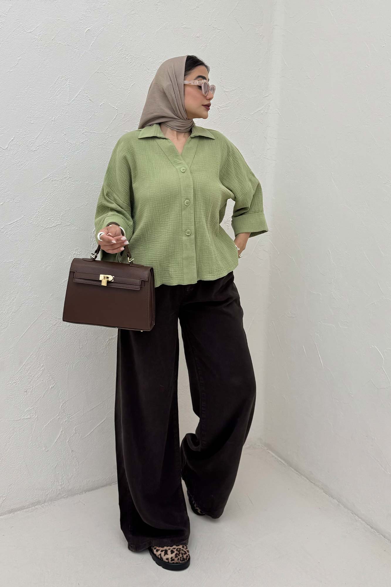 شومیز دبل فیس آستین پاکتی پشت بلند