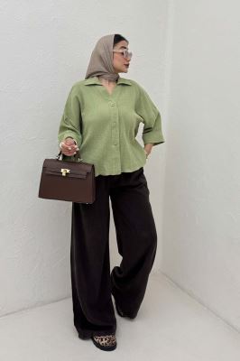 شومیز دبل فیس آستین پاکتی پشت بلند