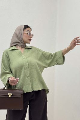 شومیز دبل فیس آستین پاکتی پشت بلند