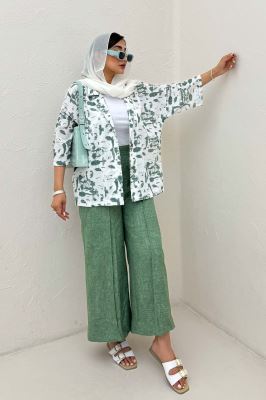 مانتو یقه شکاری لینن طرح دار کد 2