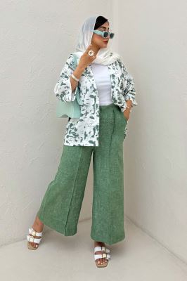 مانتو یقه شکاری لینن طرح دار کد 2