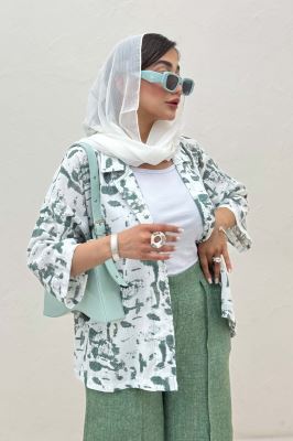 مانتو یقه شکاری لینن طرح دار کد 2