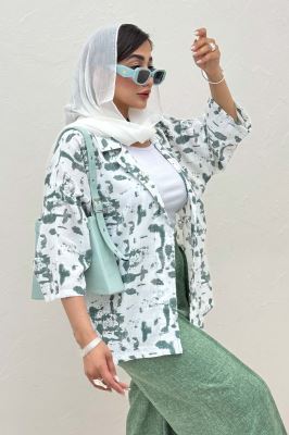 مانتو یقه شکاری لینن طرح دار کد 2