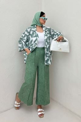 مانتو یقه شکاری لینن طرح دار کد 1