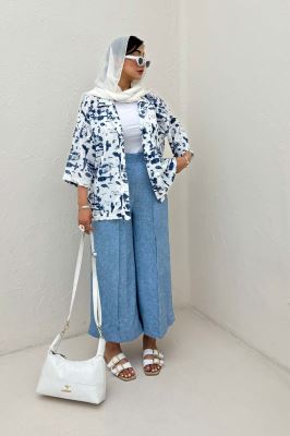 مانتو یقه شکاری لینن طرح دار کد 2