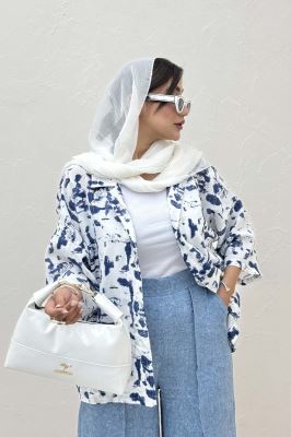 مانتو یقه شکاری لینن طرح دار کد 2