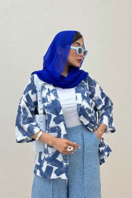 مانتو یقه شکاری لینن طرح دار کد 1