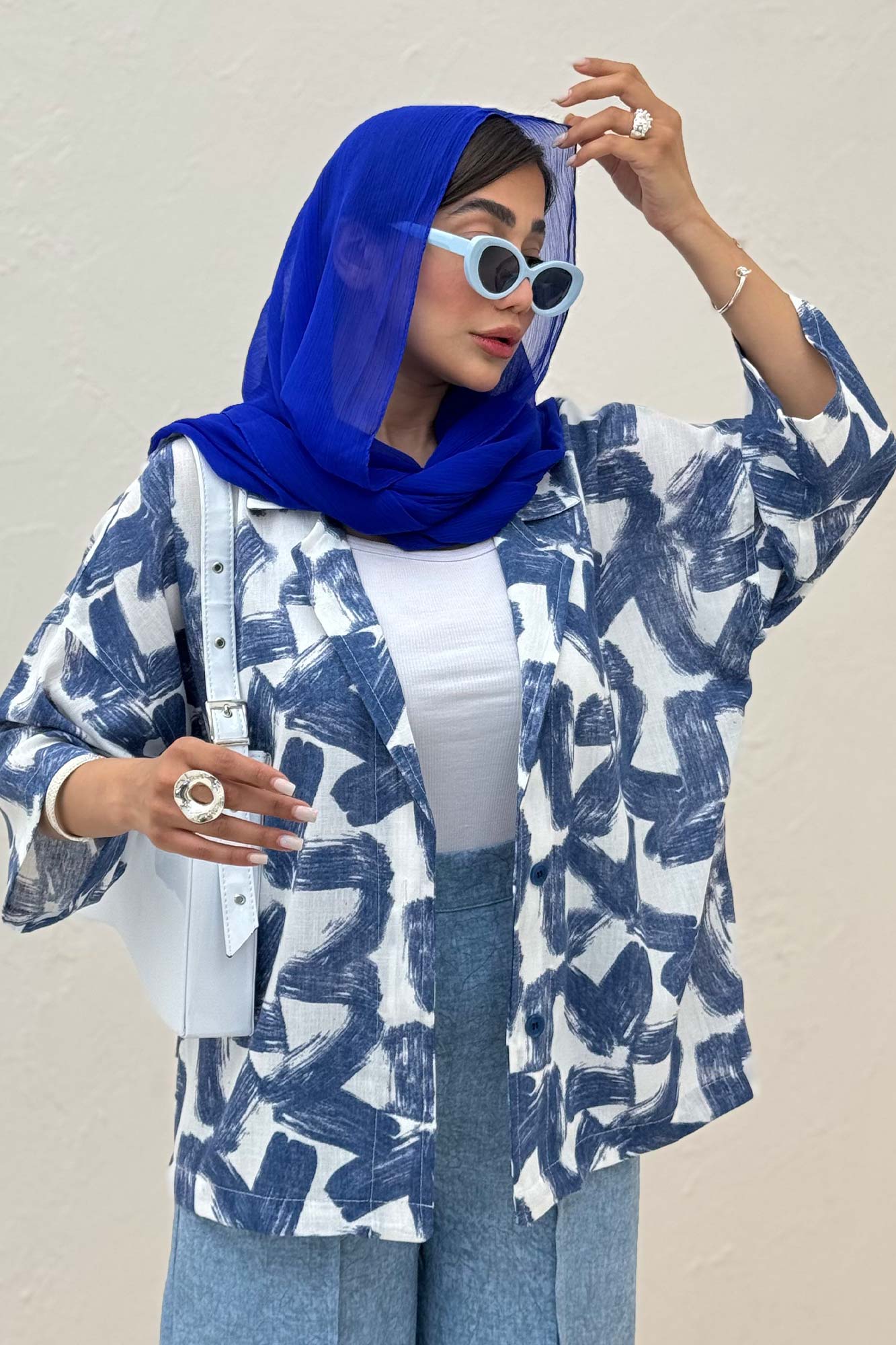 مانتو یقه شکاری لینن طرح دار کد 1