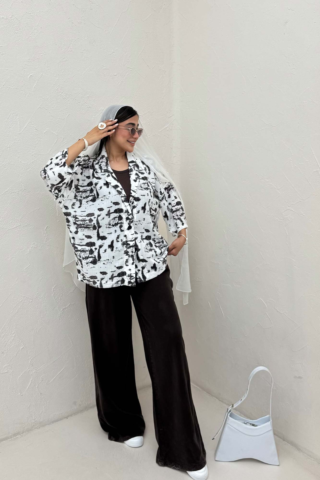 مانتو یقه شکاری لینن طرح دار کد 2