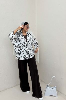 مانتو یقه شکاری لینن طرح دار کد 2