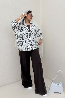 مانتو یقه شکاری لینن طرح دار کد 2