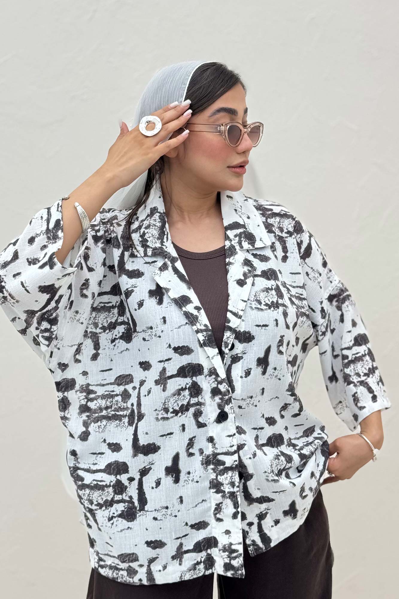 مانتو یقه شکاری لینن طرح دار کد 2