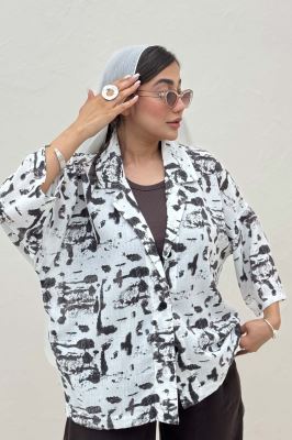 مانتو یقه شکاری لینن طرح دار کد 2