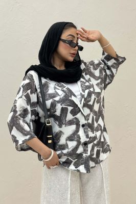 مانتو یقه شکاری لینن طرح دار کد 1