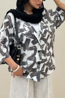 مانتو یقه شکاری لینن طرح دار کد 1