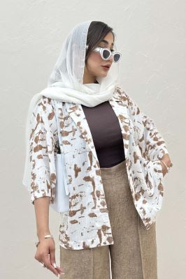 مانتو یقه شکاری لینن طرح دار کد 2