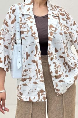 مانتو یقه شکاری لینن طرح دار کد 2