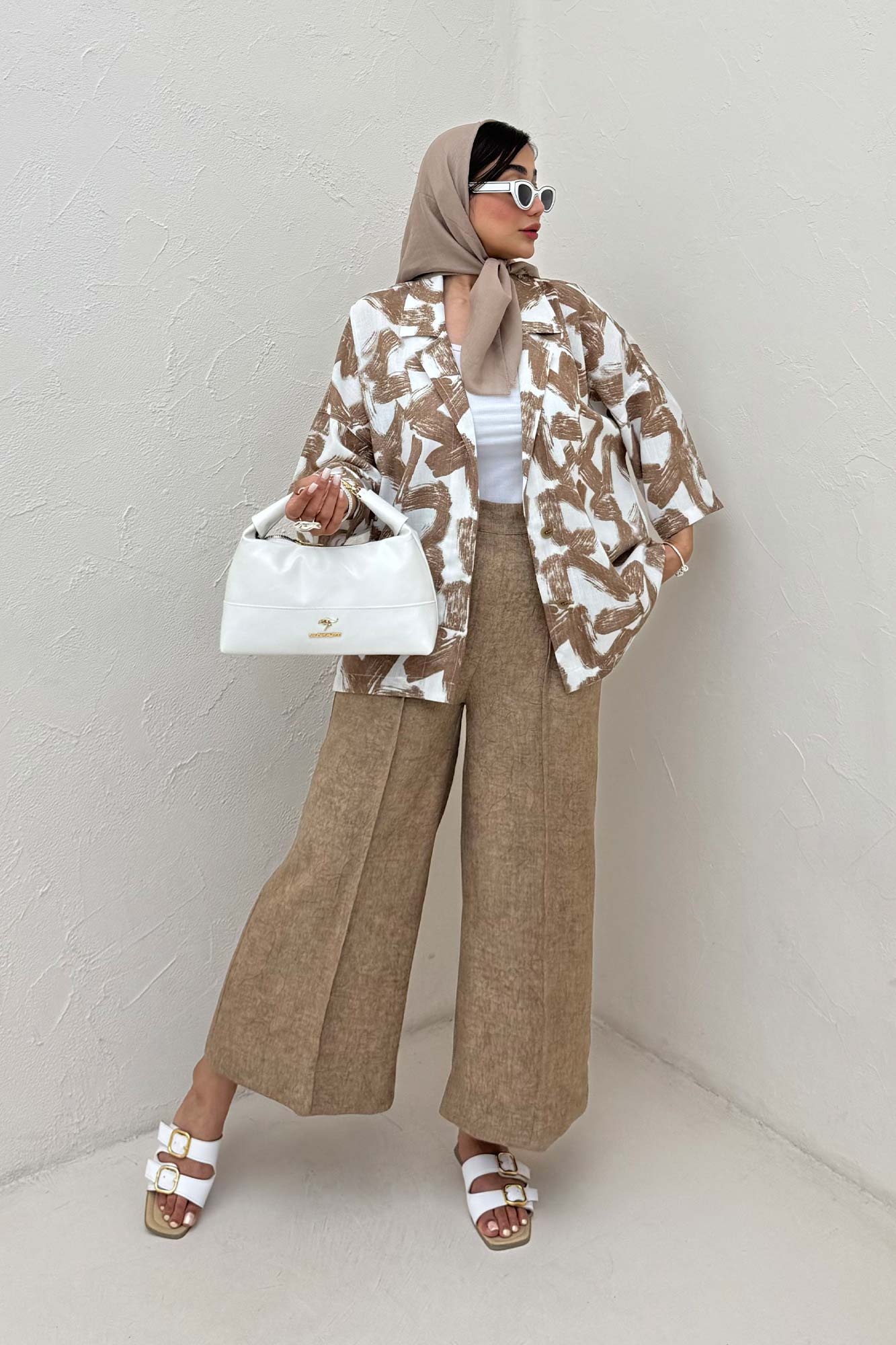 مانتو یقه شکاری لینن طرح دار کد 1