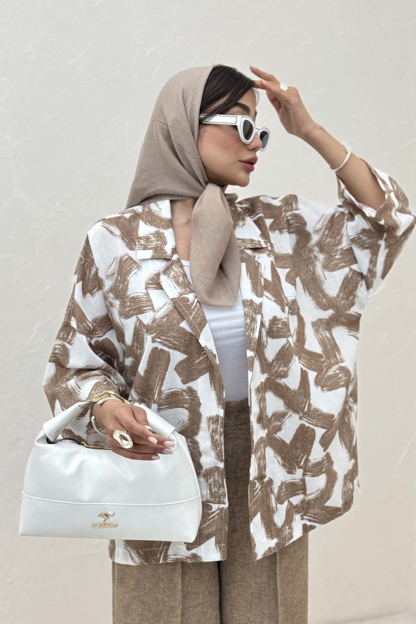 مانتو یقه شکاری لینن طرح دار کد 1