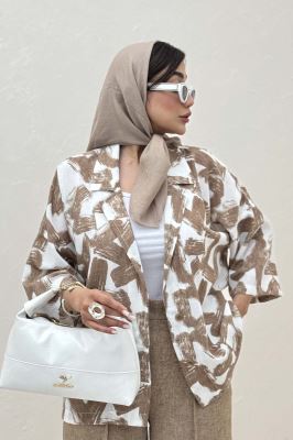 مانتو یقه شکاری لینن طرح دار کد 1