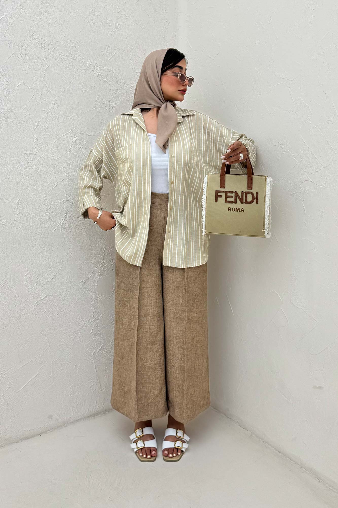 شومیز مانتویی لینن راه راه پشت پنس دار