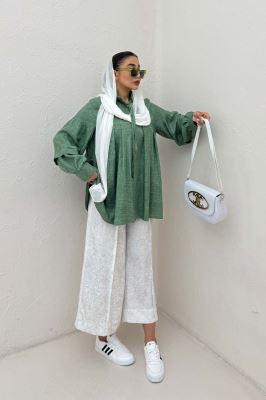 بلوز یقه چین دار شانتون سرامیکی یوکا