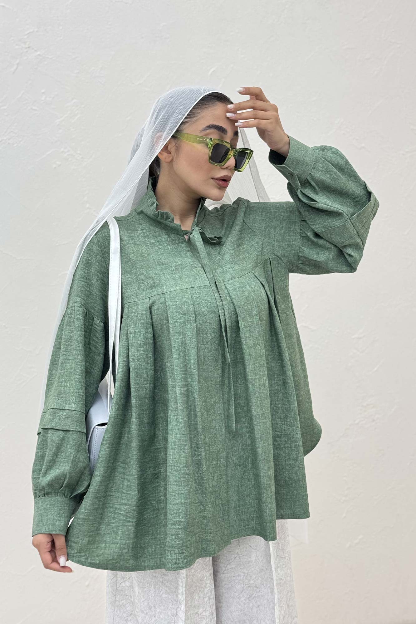 بلوز یقه چین دار شانتون سرامیکی یوکا