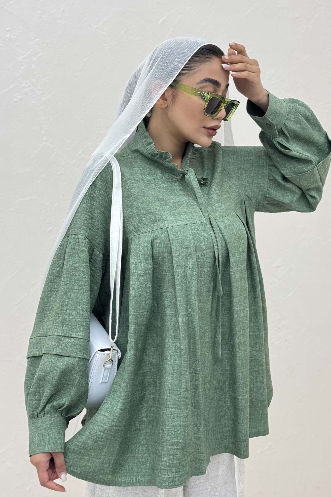 بلوز یقه چین دار شانتون سرامیکی یوکا