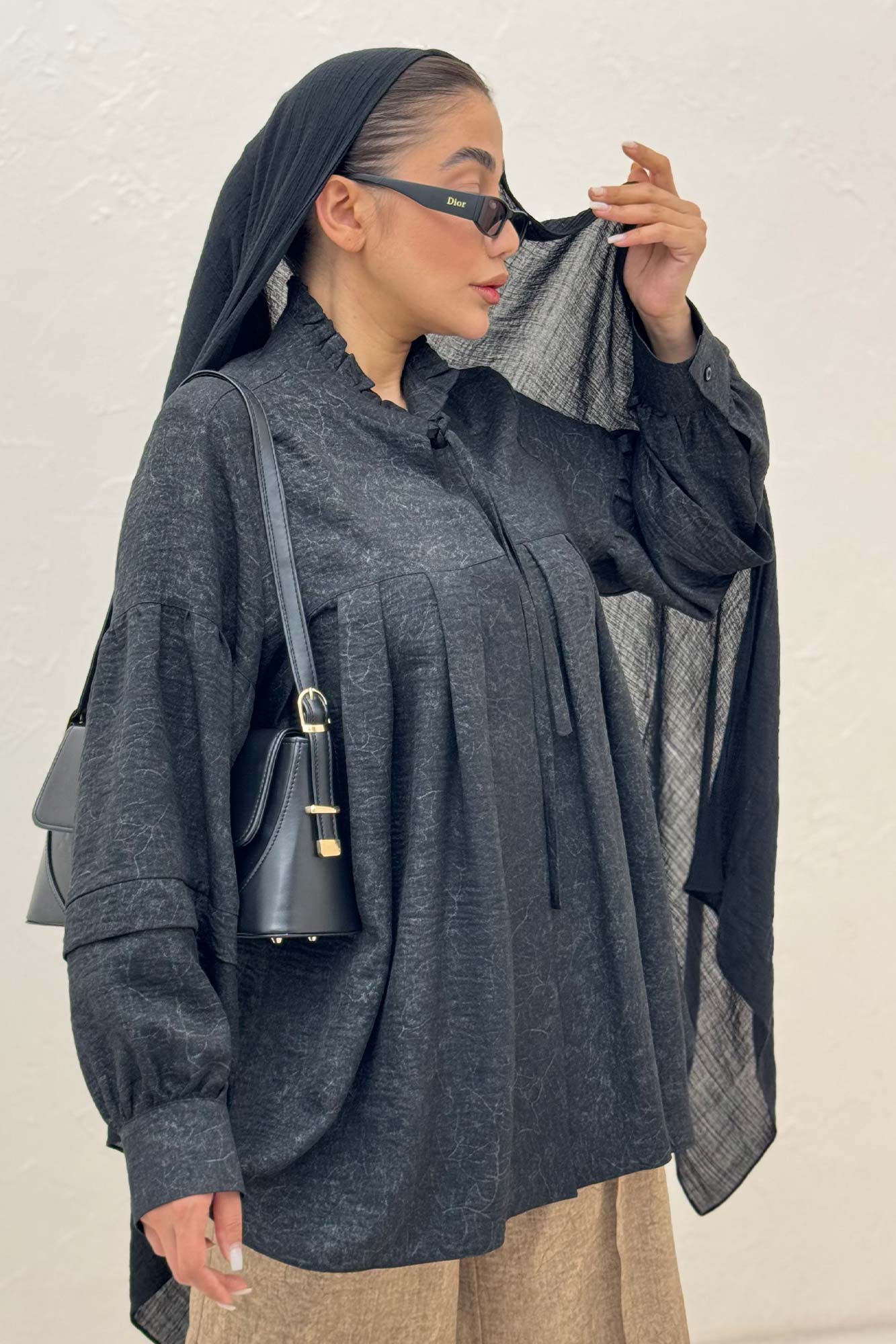 بلوز یقه چین دار شانتون سرامیکی یوکا