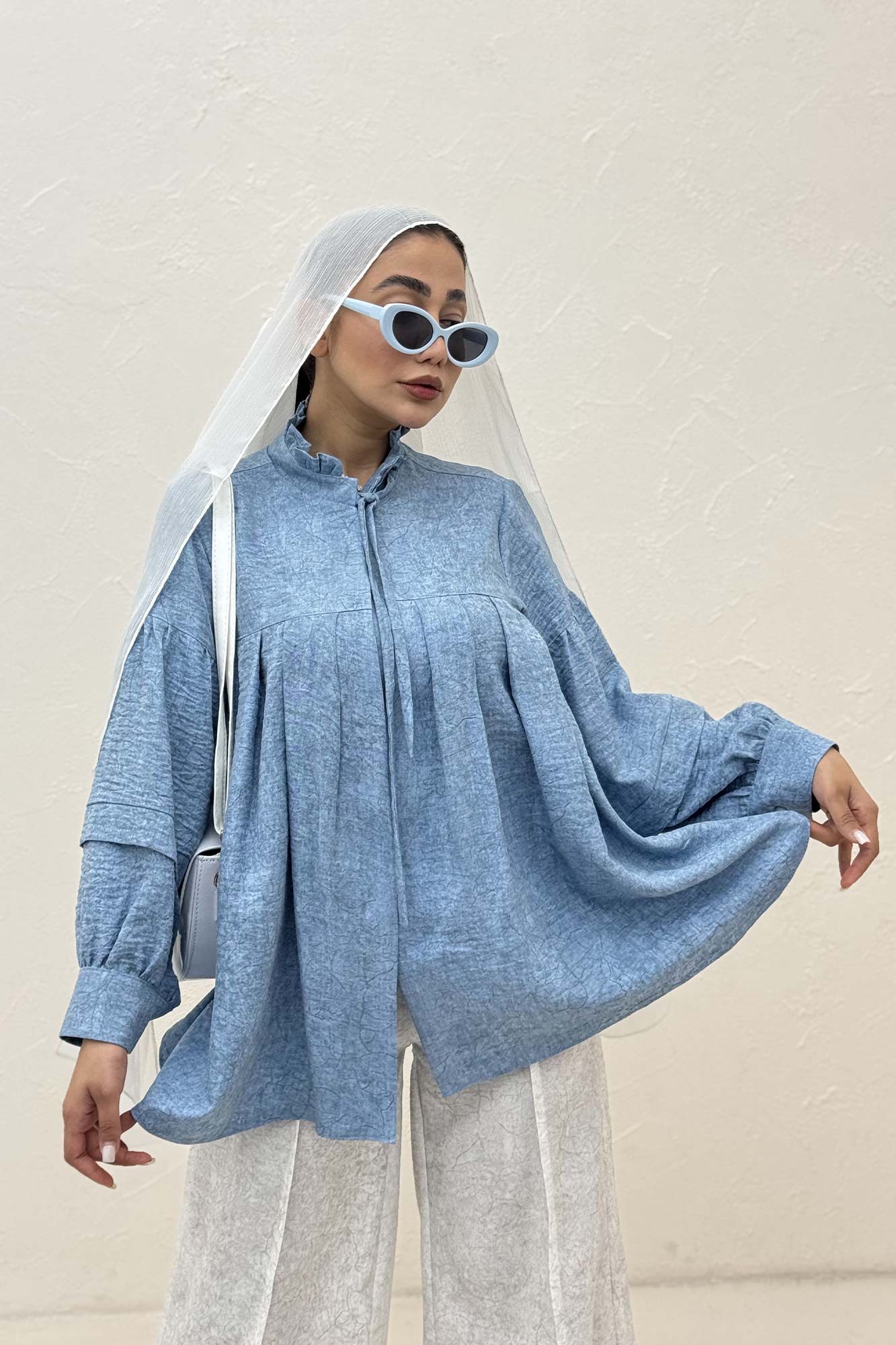 بلوز یقه چین دار شانتون سرامیکی یوکا