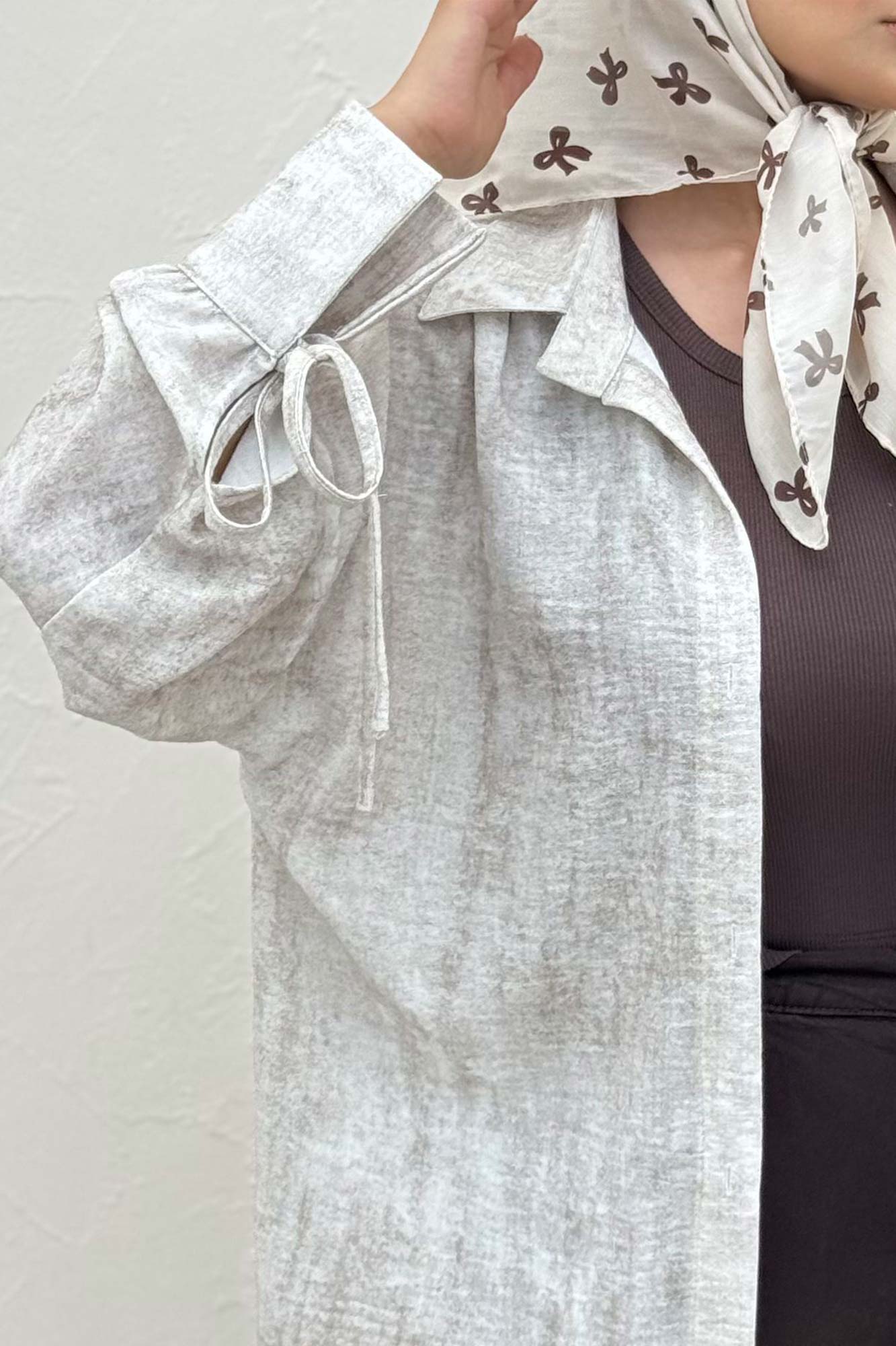 شومیز مانتویی لینن پرینتی آستین بنددار