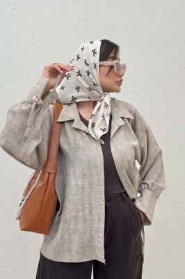 شومیز مانتویی لینن پرینتی آستین بنددار