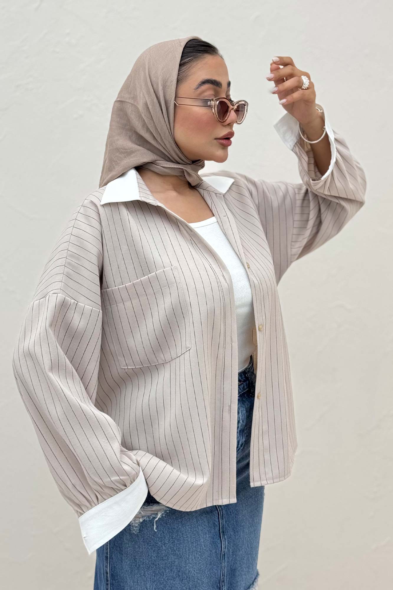 شومیز مانتویی لینن دیپلمات تیکه سفید