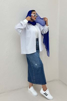 شومیز مانتویی لینن دیپلمات تیکه سفید