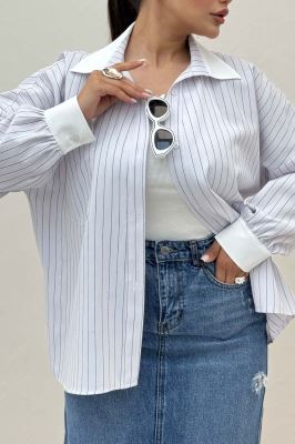 شومیز مانتویی لینن دیپلمات تیکه سفید