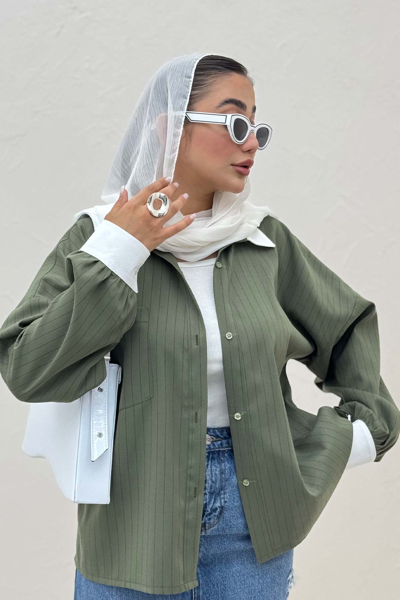 شومیز مانتویی لینن دیپلمات تیکه سفید