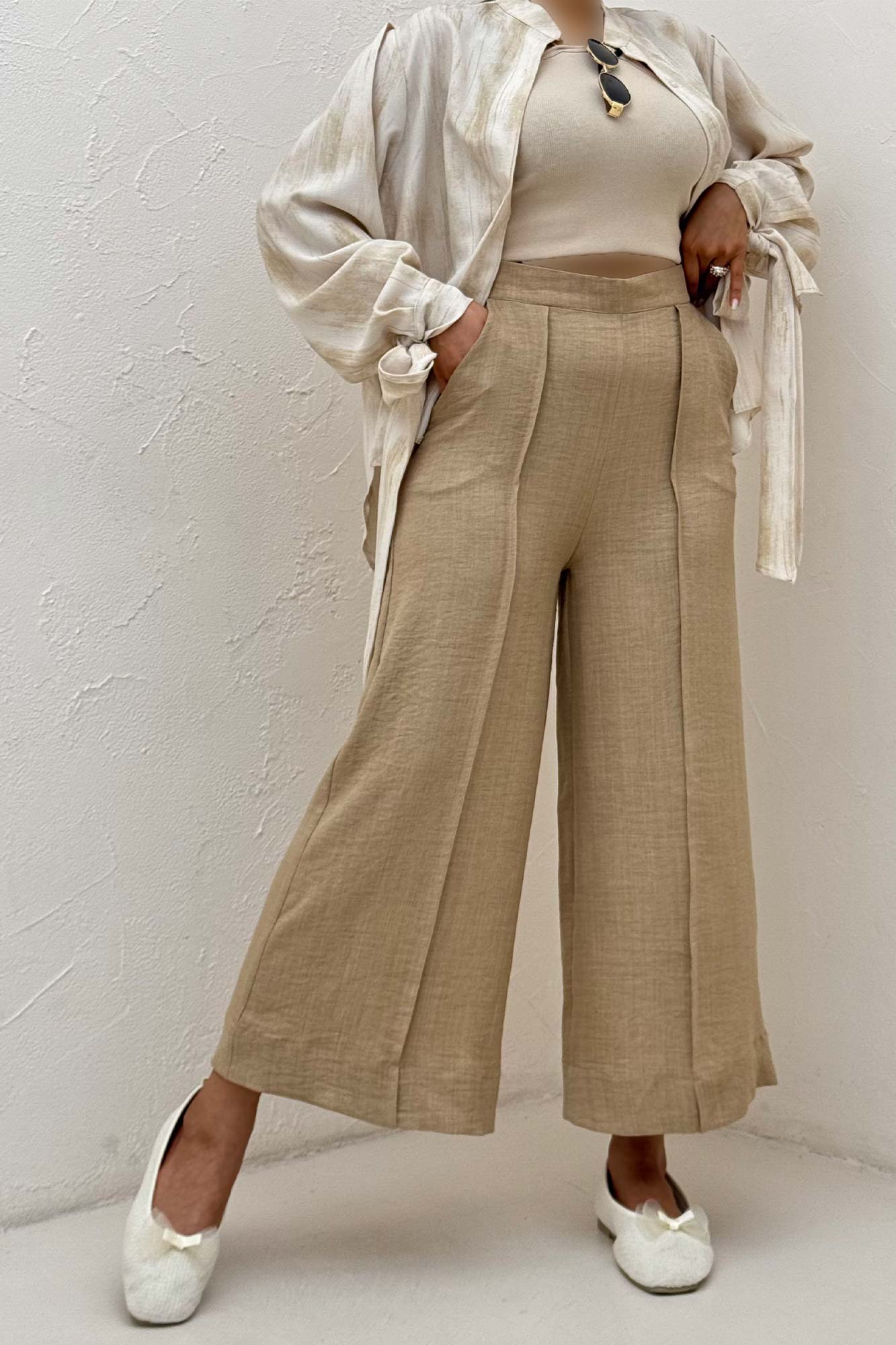 شلوار واید شانتون جلو دوخت