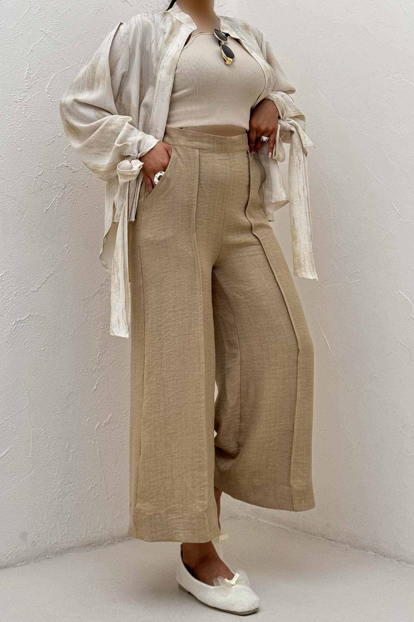 شلوار واید شانتون جلو دوخت