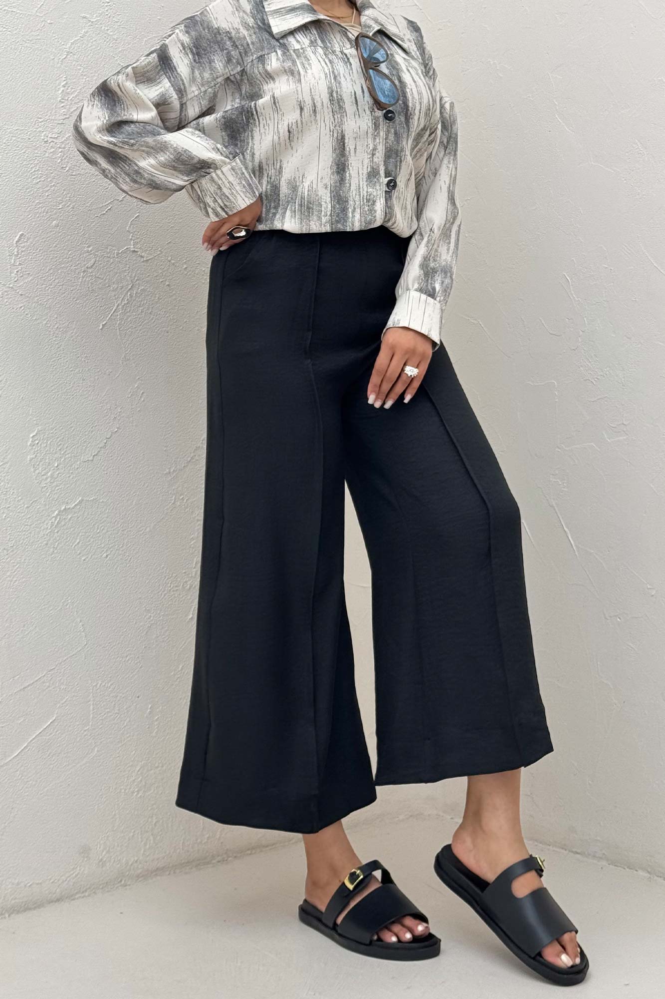 شلوار واید شانتون جلو دوخت