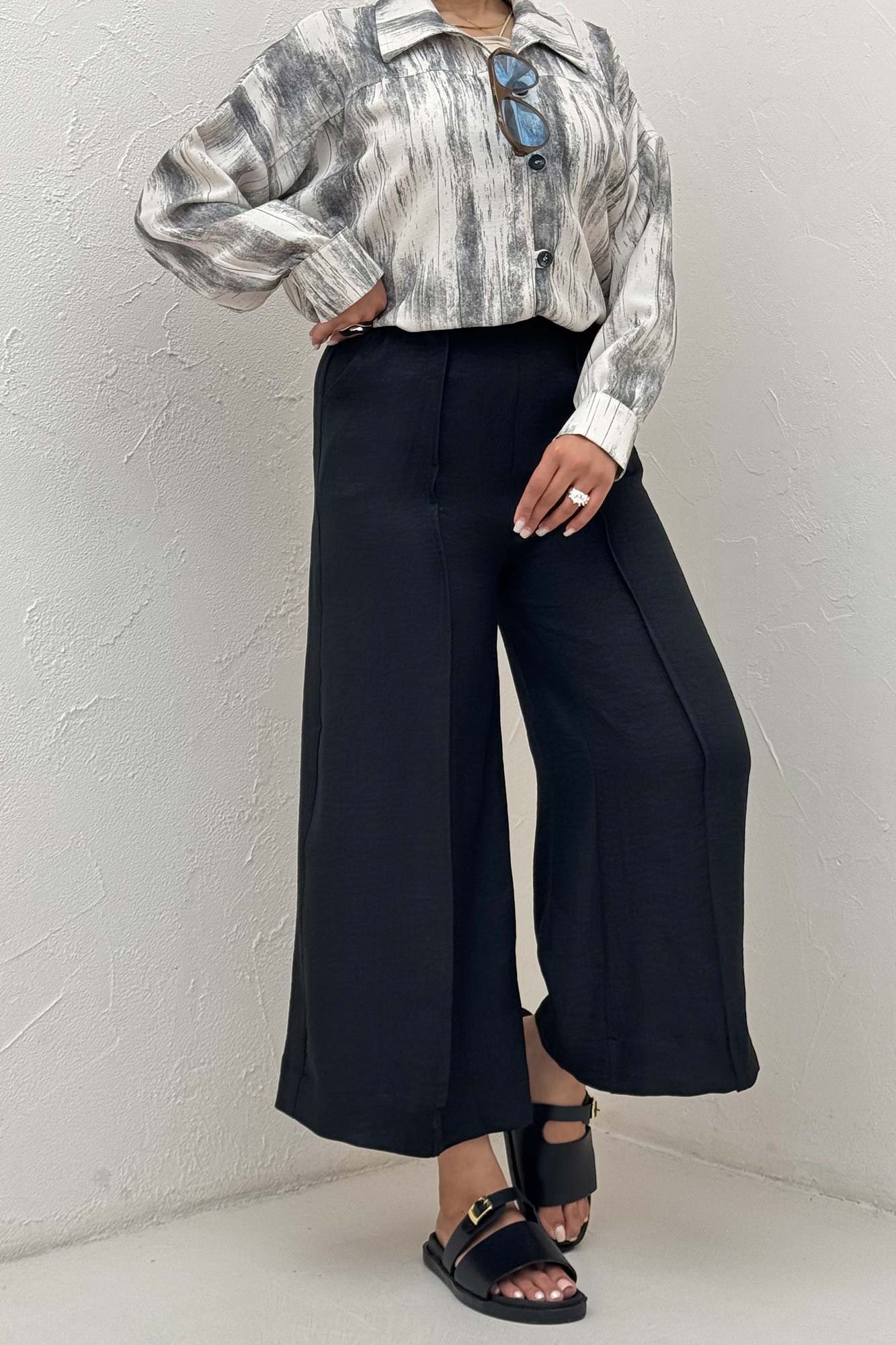 شلوار واید شانتون جلو دوخت