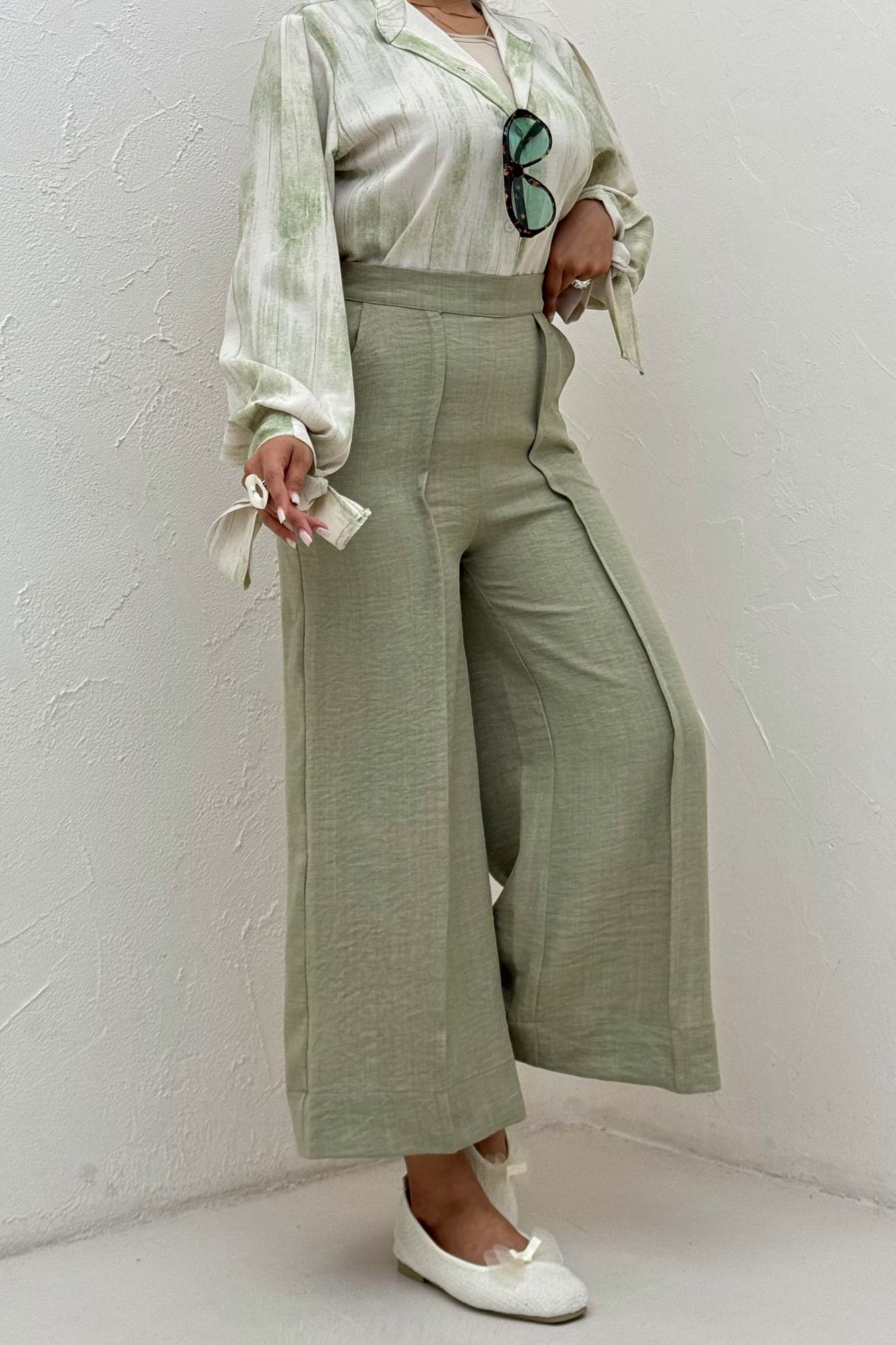 شلوار واید شانتون جلو دوخت