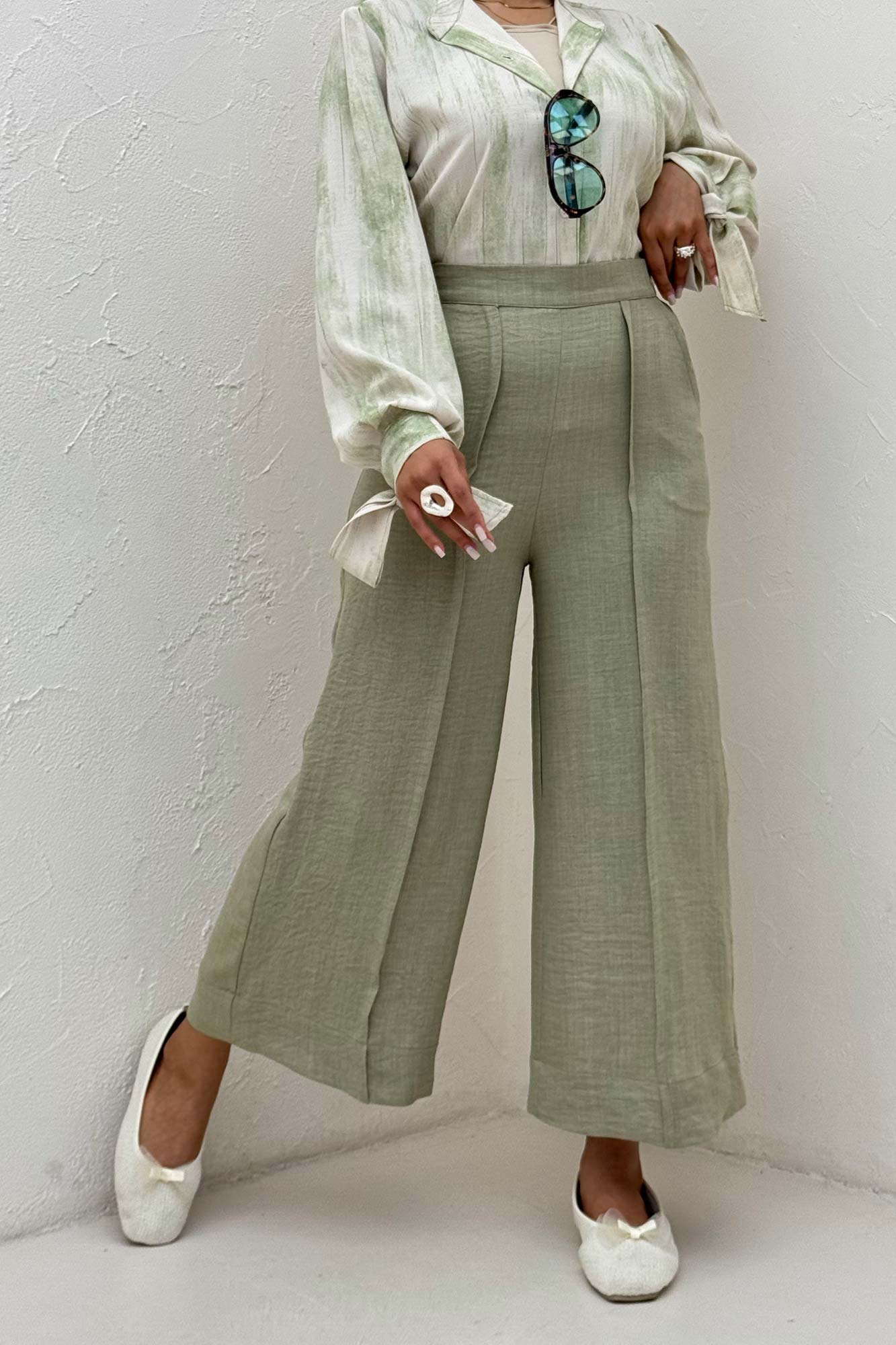 شلوار واید شانتون جلو دوخت