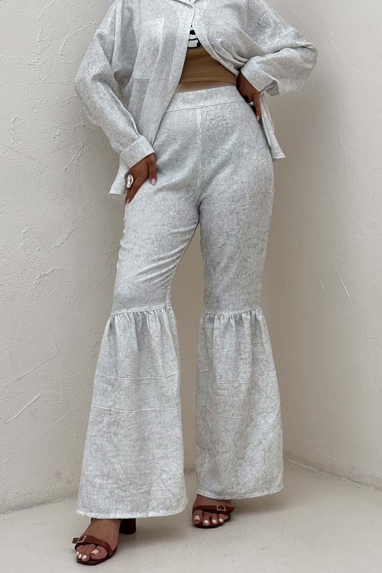 شلوار شانتون سرامیکی چین دار فلامنکو