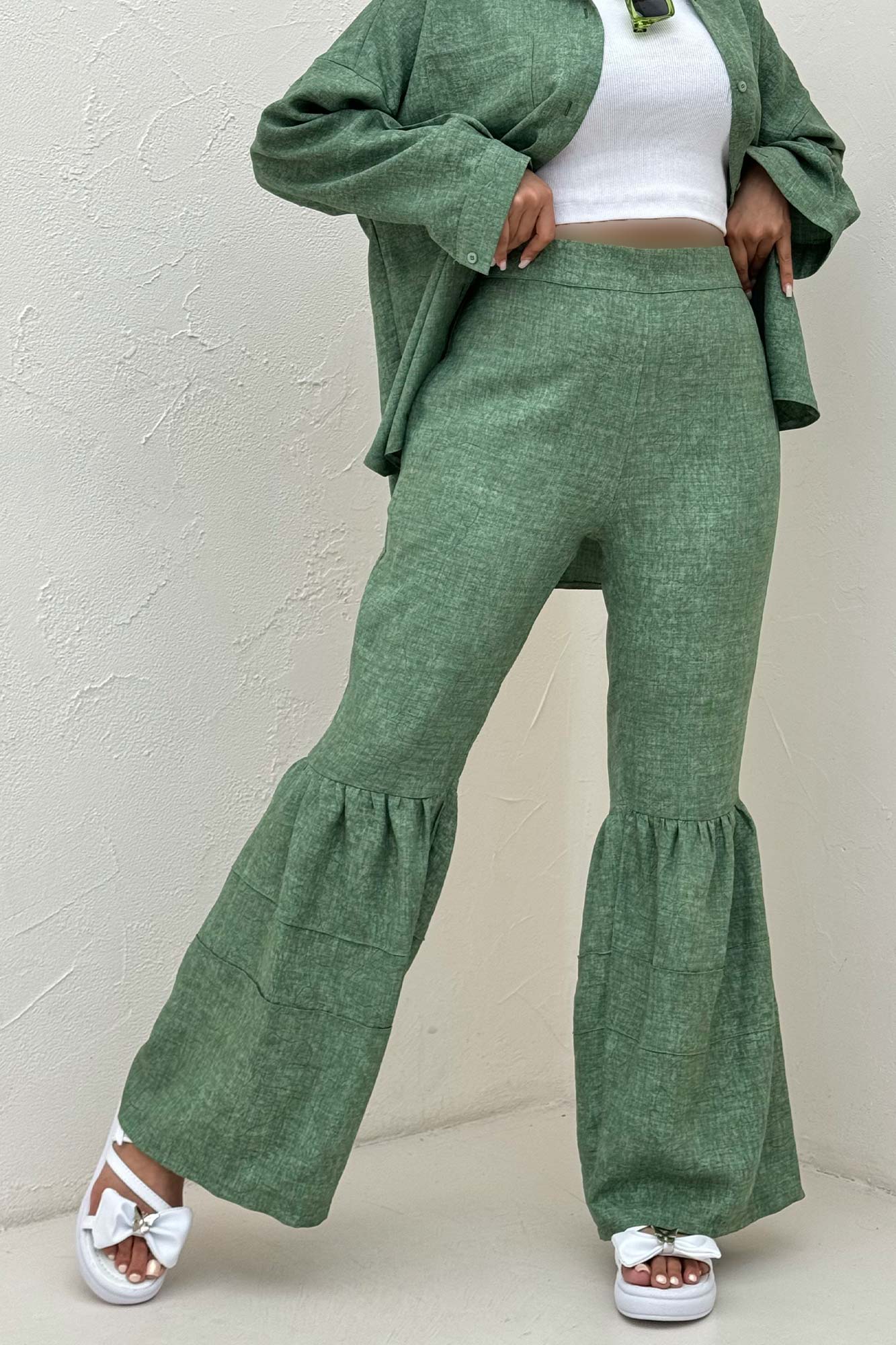 شلوار شانتون سرامیکی چین دار فلامنکو