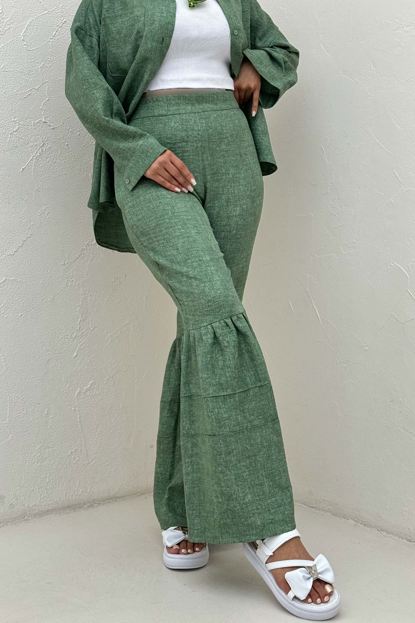 شلوار شانتون سرامیکی چین دار فلامنکو